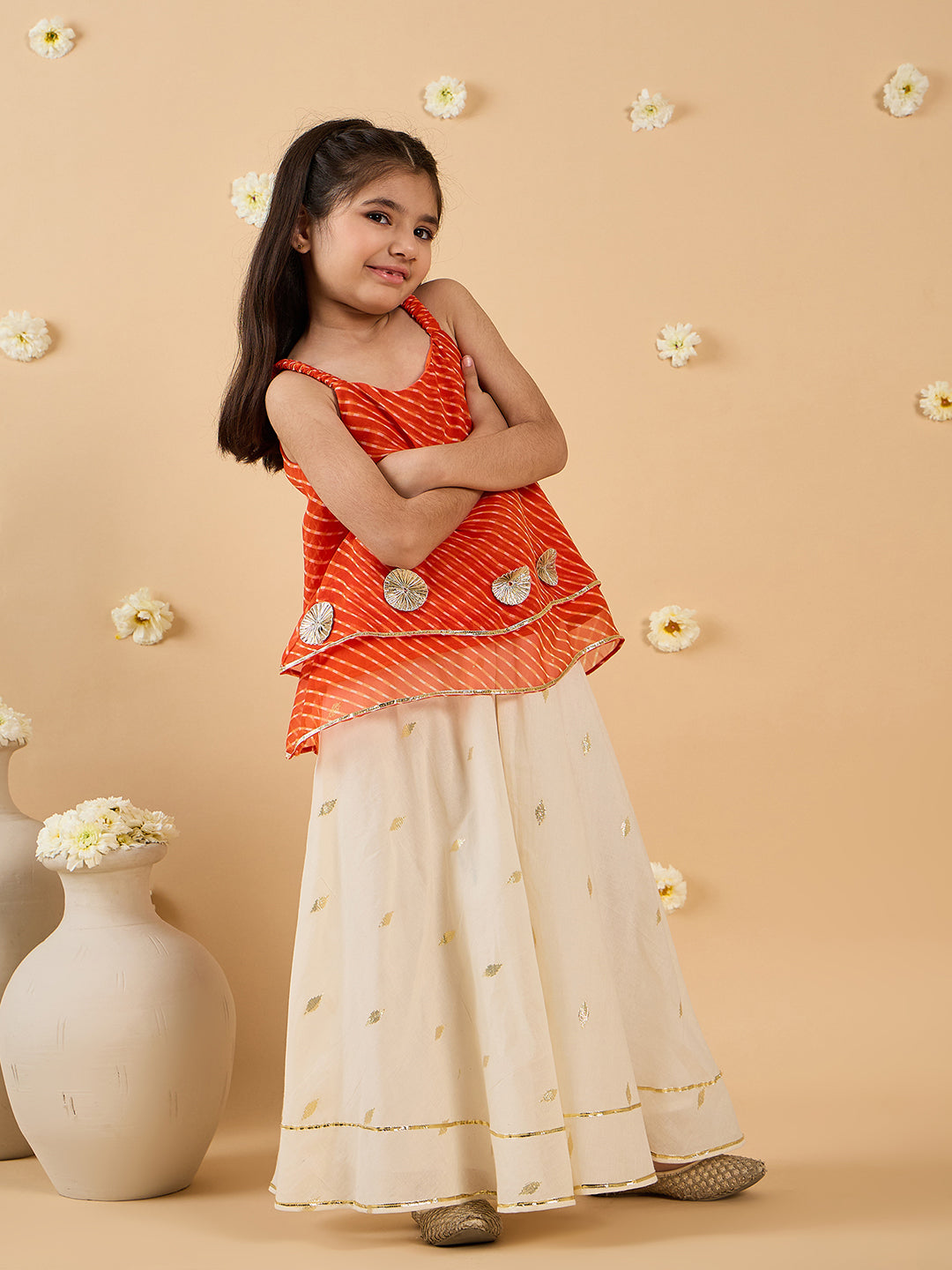 2-Piece Red & White Top & Palazzo Set (IW25006004)