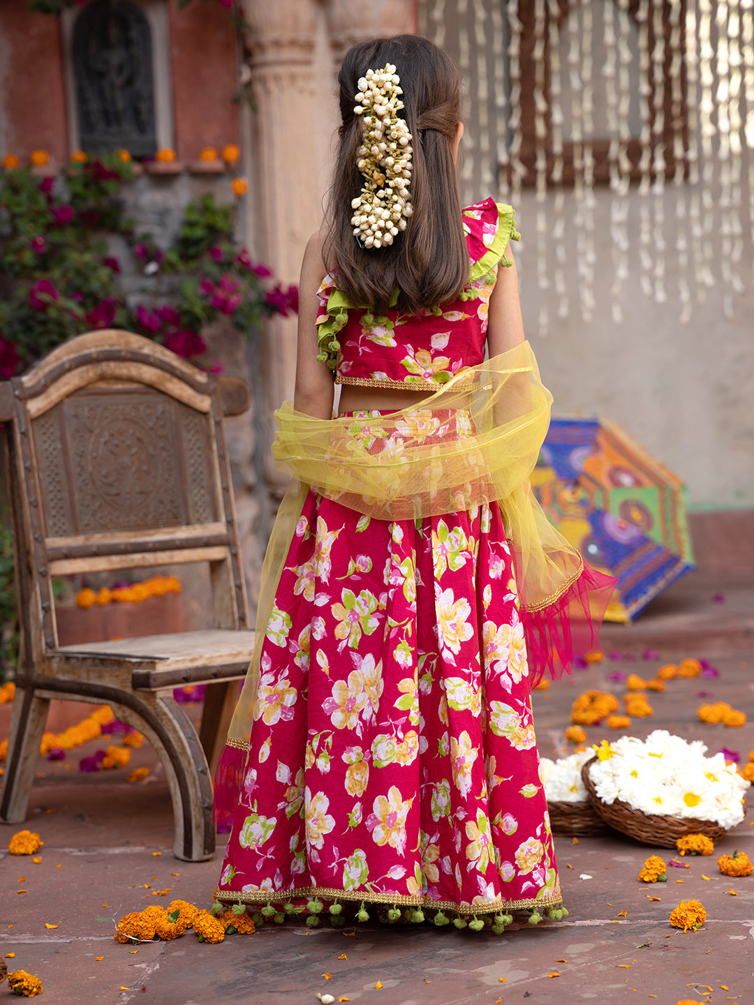 Pspeaches 3-Piece Magenta Cotton Lehenga, Choli And Dupatta (L25023230)