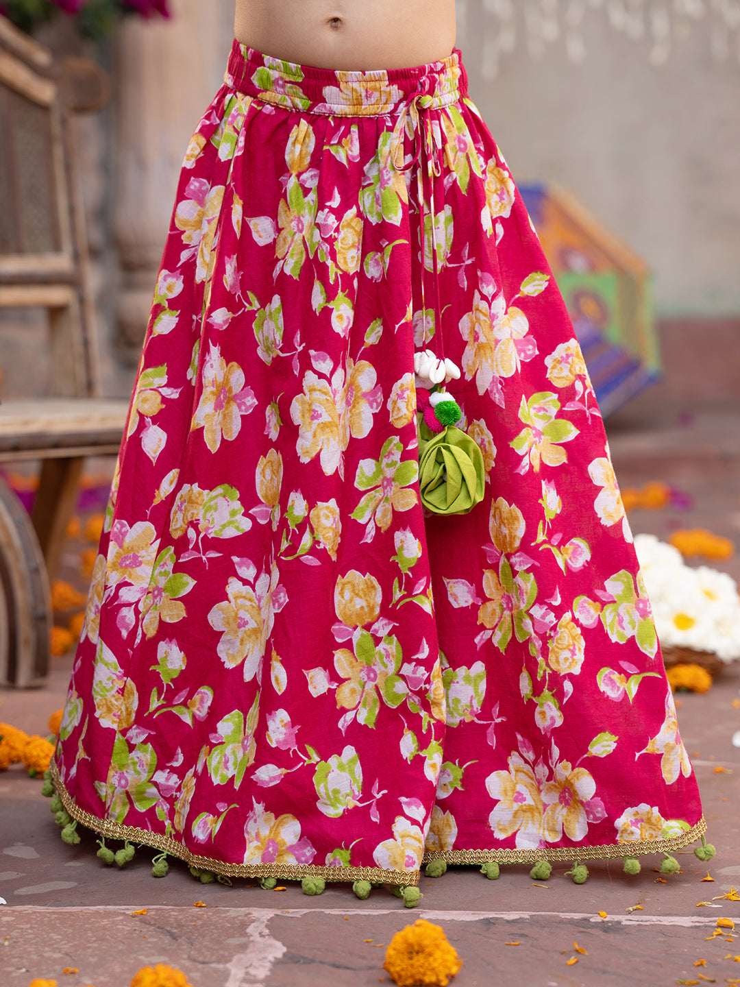 Pspeaches 3-Piece Magenta Cotton Lehenga, Choli And Dupatta (L25023230)