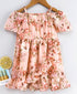 Pspeaches Girls Peach-Coloured Green Floral Print Wrap Dress (D-PEACHFLARED)