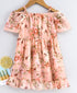 Pspeaches Girls Peach-Coloured Green Floral Print Wrap Dress (D-PEACHFLARED)