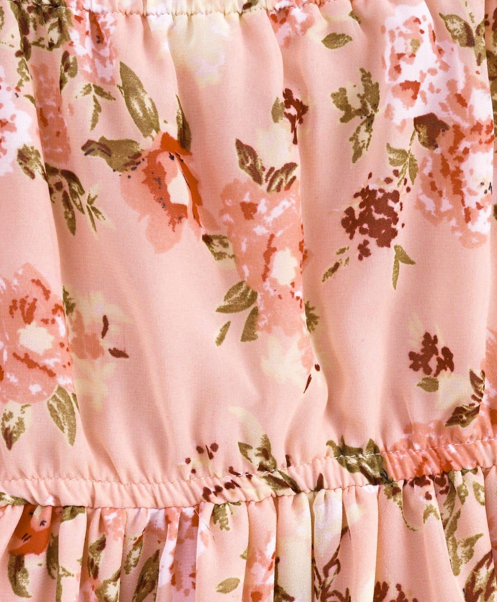 Pspeaches Girls Peach-Coloured Green Floral Print Wrap Dress (D-PEACHFLARED)