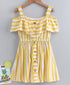 Pspeaches Girls Yellow White Striped A-Line Dress With Layered Detail (D-YELLOW WHITE STRIPES)