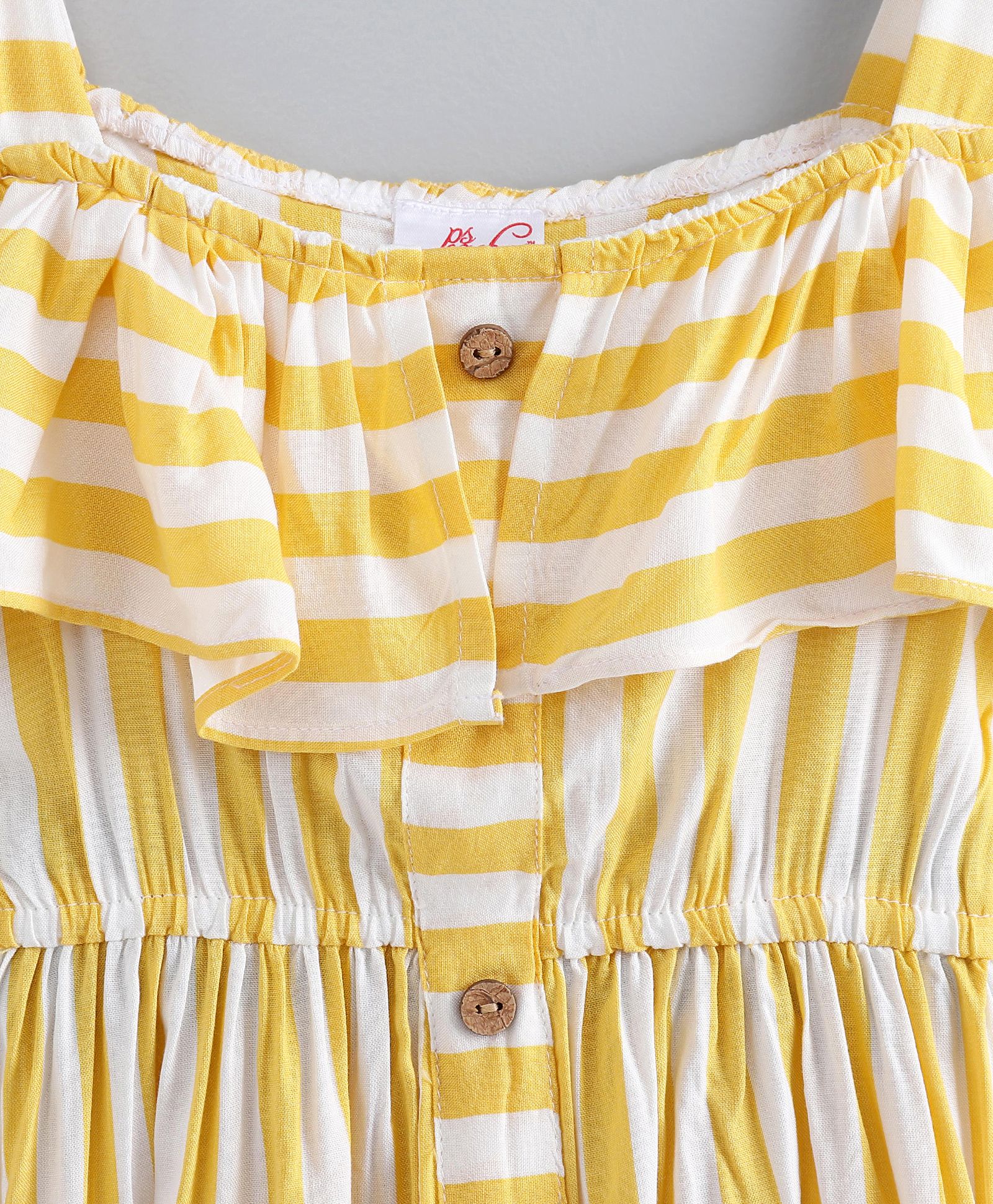 Pspeaches Girls Yellow White Striped A-Line Dress With Layered Detail (D-YELLOW WHITE STRIPES)