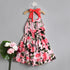 Pspeaches Girls Pink Green Floral Print Fit And Flare Dress (D-ROSES HAULTER)