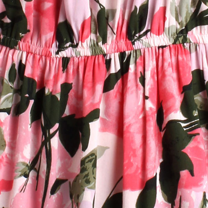 Pspeaches Girls Pink Green Floral Print Fit And Flare Dress (D-ROSES HAULTER)