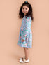 Girls Blue Pink Floral Printed A-Line Dress (hs-blue floral)