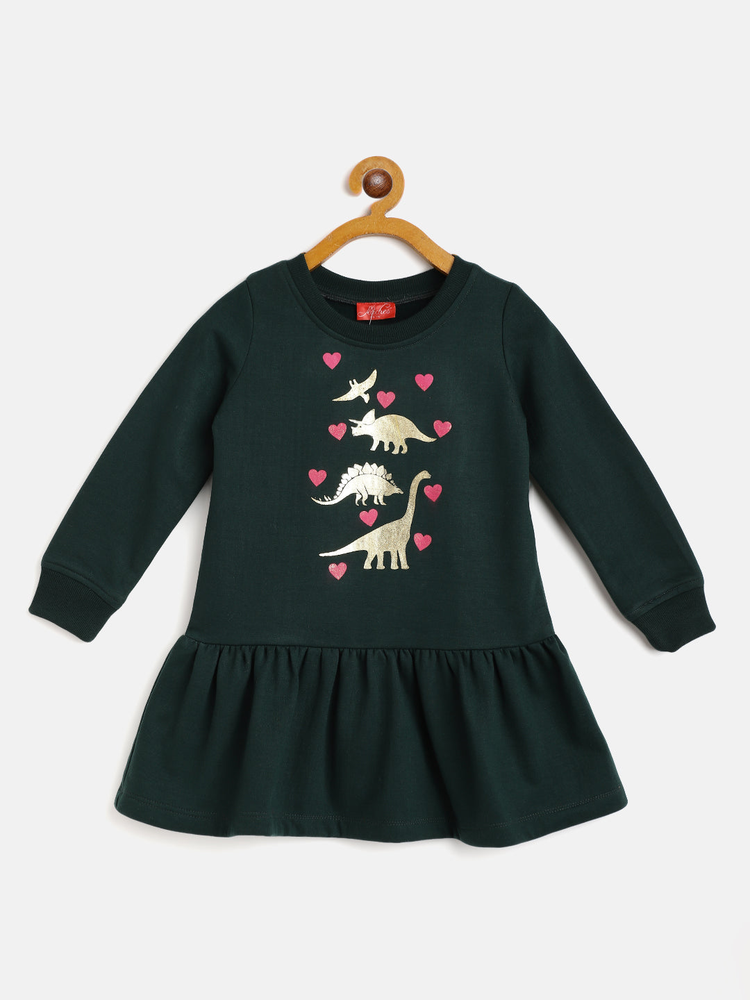 Pspeaches Green Fit Flare Dress (SD-GREEN DINOSAUR)