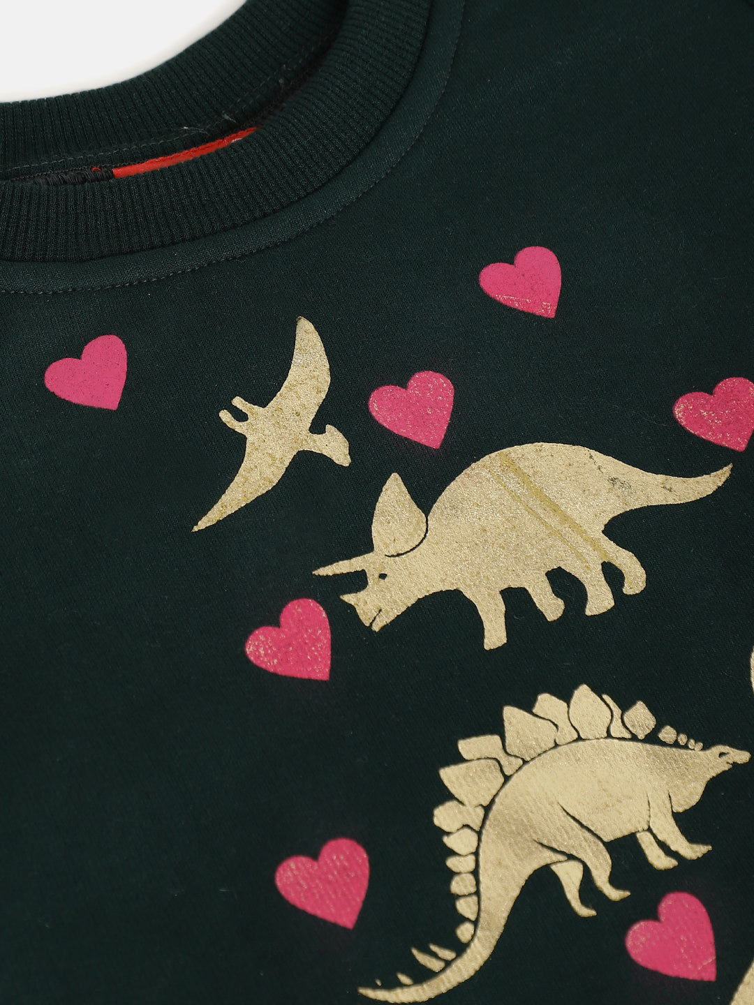 Pspeaches Green Fit Flare Dress (SD-GREEN DINOSAUR)