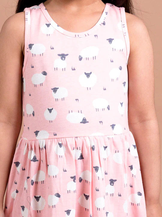 Pink & White Printed Dress (hs-sheep)