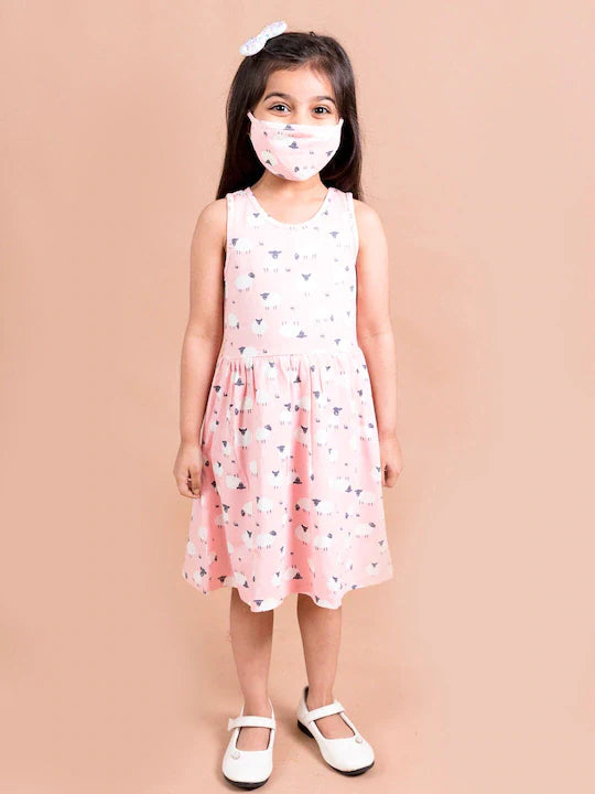 Pink & White Printed Dress (hs-sheep)