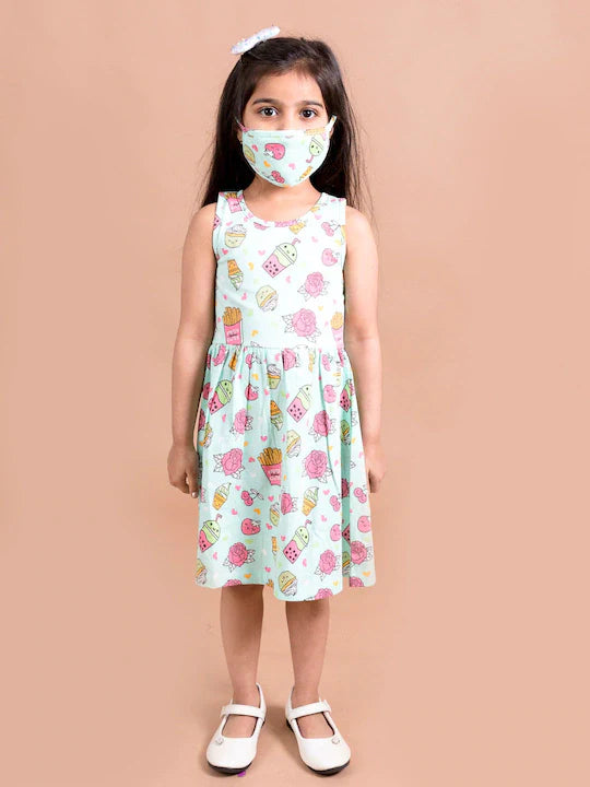 Pspeaches Green Pink Floral Dress (HS-GREEN ROSE)