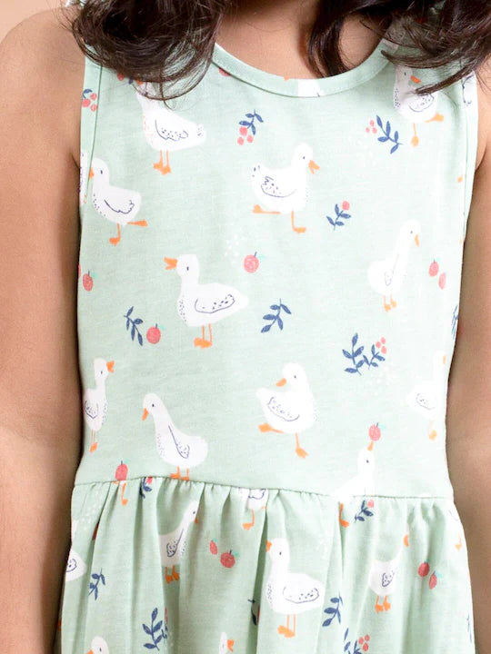 Pspeaches Green White Printed Dress (HS-GREEN DUCK)