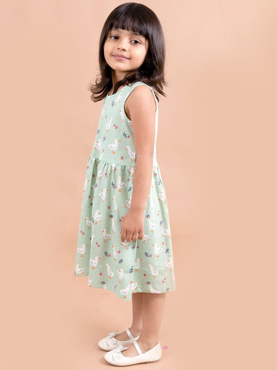 Pspeaches Green White Printed Dress (HS-GREEN DUCK)