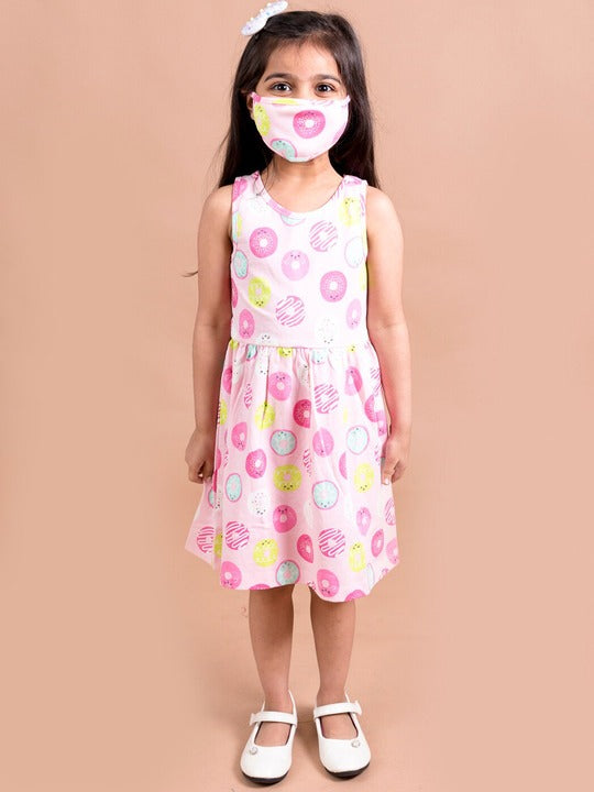 Pspeaches Pink Yellow Donut Printed Dress (HS-PINK DOUNUT)