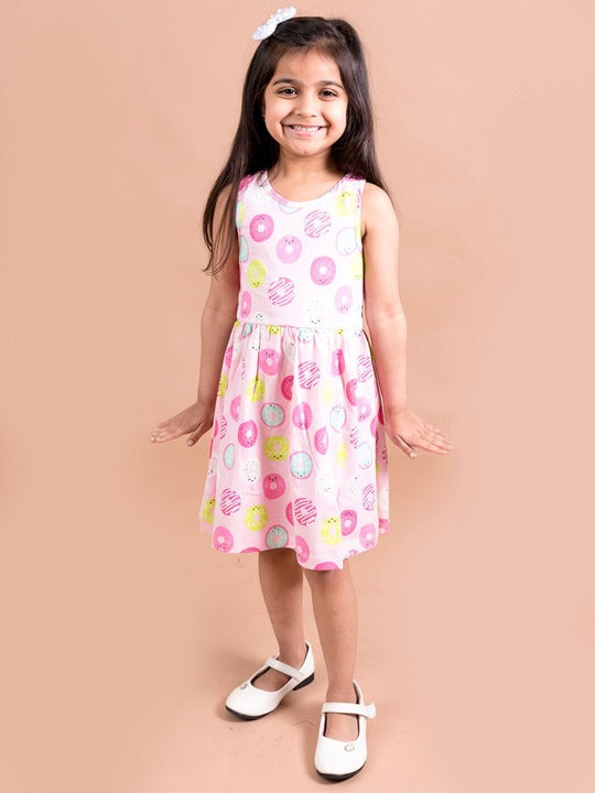 Pspeaches Pink Yellow Donut Printed Dress (HS-PINK DOUNUT)