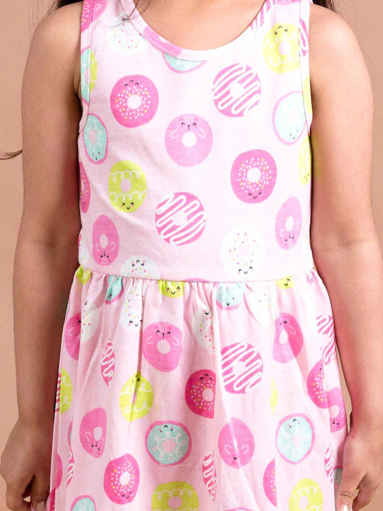 Pspeaches Pink Yellow Donut Printed Dress (HS-PINK DOUNUT)