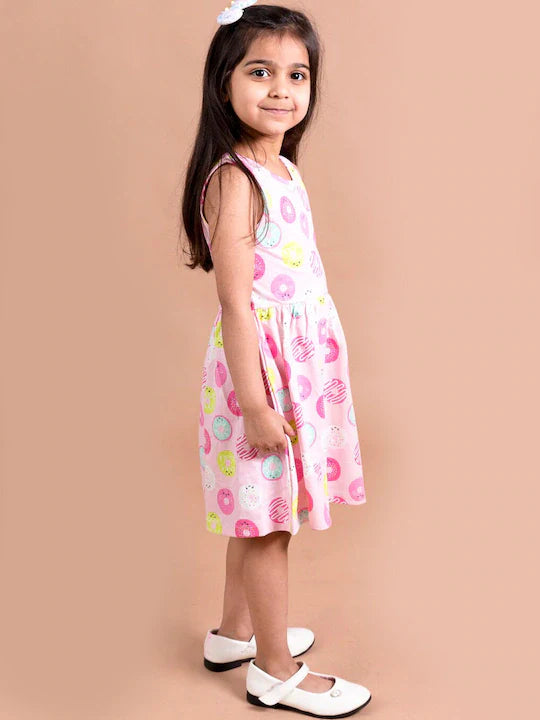Pspeaches Pink Yellow Donut Printed Dress (HS-PINK DOUNUT)