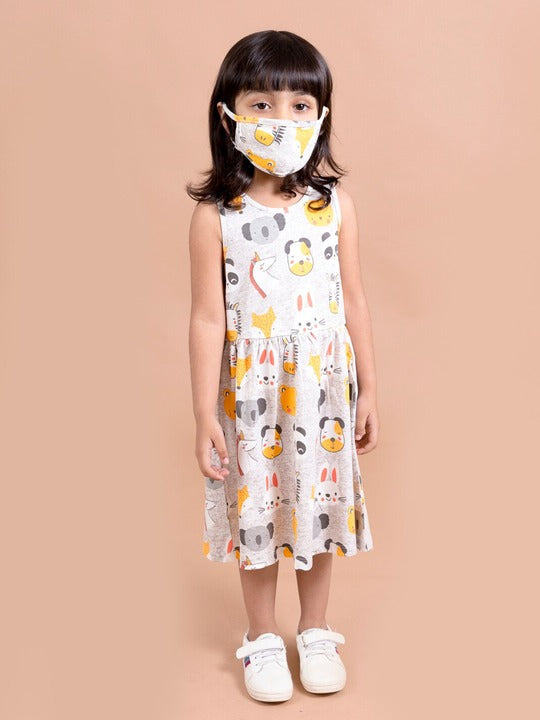Pspeaches Grey Yellow Printed Dress (HS-UNICORN JUNGLE)