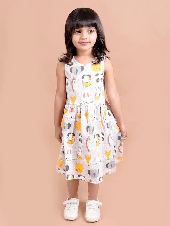 Pspeaches Grey Yellow Printed Dress (HS-UNICORN JUNGLE)