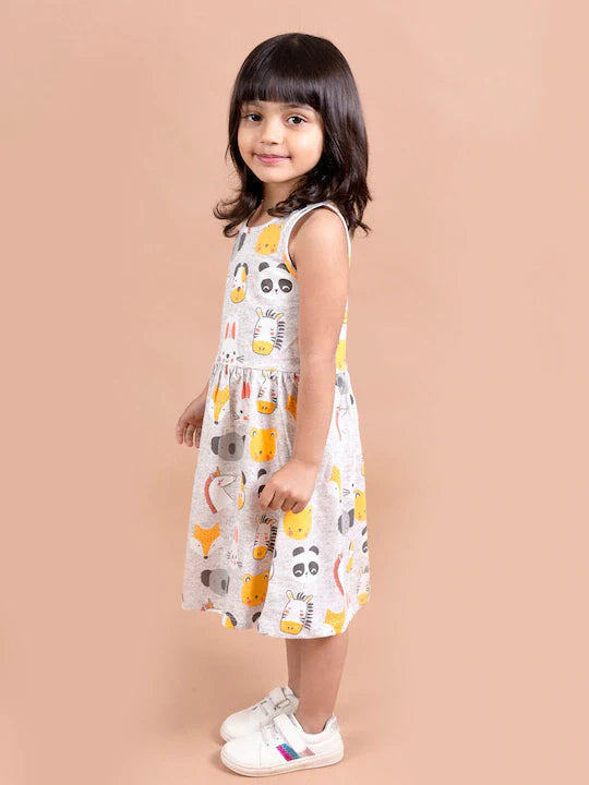 Pspeaches Grey Yellow Printed Dress (HS-UNICORN JUNGLE)