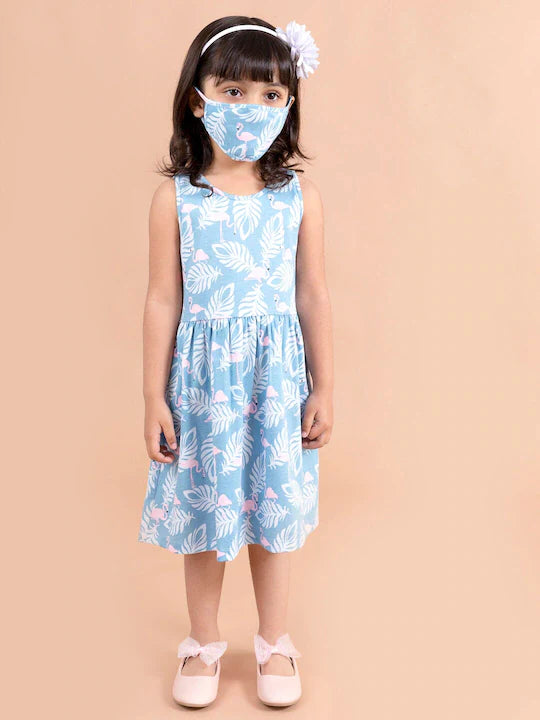Pspeaches Blue White Tropical Dress (HS-FALCON BLUE)