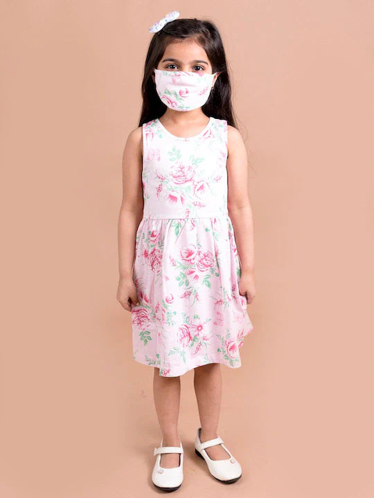 Pspeaches Pink Green Floral Dress (HS-PINK ROSE)