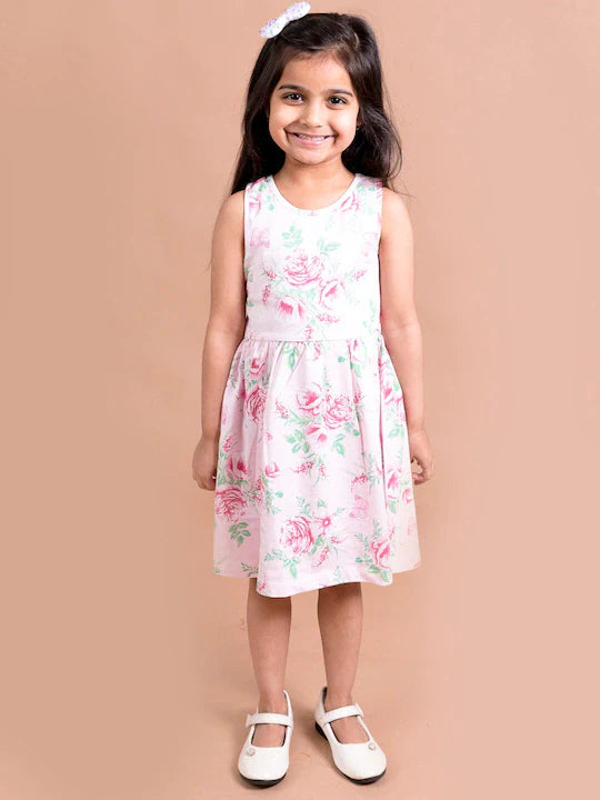 Pspeaches Pink Green Floral Dress (HS-PINK ROSE)