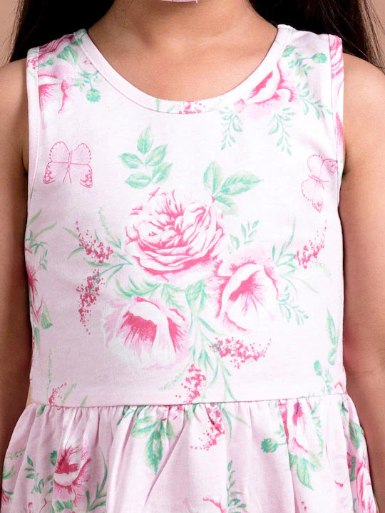 Pspeaches Pink Green Floral Dress (HS-PINK ROSE)