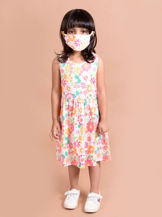 White & Pink Floral Midi Dress (HS-SPRING)