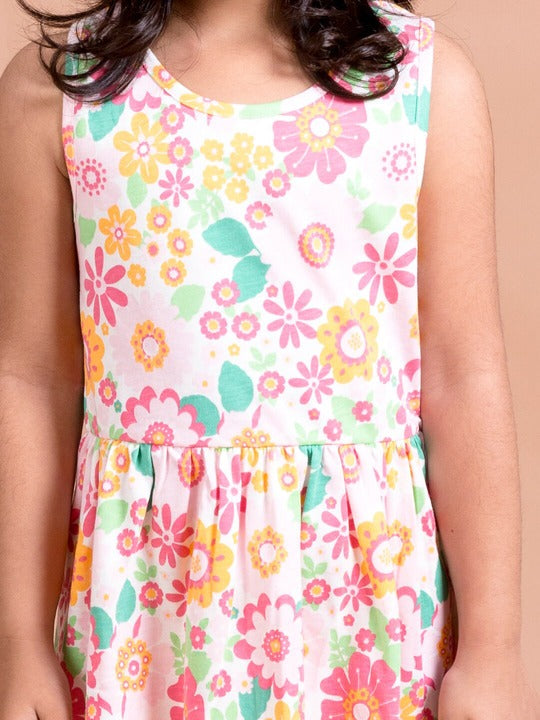 White & Pink Floral Midi Dress (HS-SPRING)