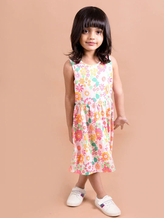 White & Pink Floral Midi Dress (HS-SPRING)