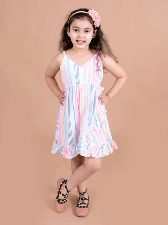 Multicoloured Striped Cotton Dress (d-multi frill)