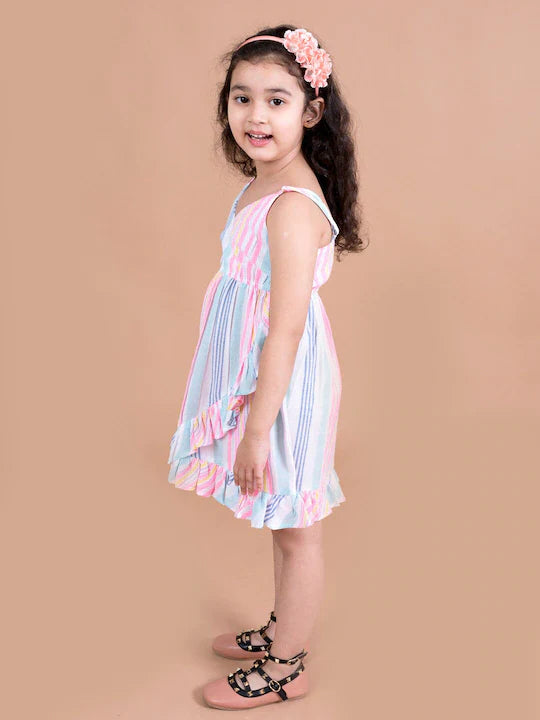Multicoloured Striped Cotton Dress (d-multi frill)