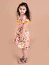 Pspeaches Girls Coral Green Floral Off-Shoulder Fit And Flare Dress (D-CORAL FLORAL)