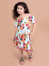 White & Blue Floral Print Fit & Flared Dress (d-mist flared)