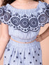 Pspeaches Girls Blue Black Embroidered Top With Skirt (SK-SCHIFFLI SKIRT)