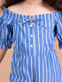 Pspeaches Girls Blue White Off-Shoulder Striped Basic Jumpsuit (J-STRIPE BLUE)