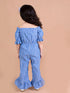 Pspeaches Girls Blue White Off-Shoulder Striped Basic Jumpsuit (J-STRIPE BLUE)