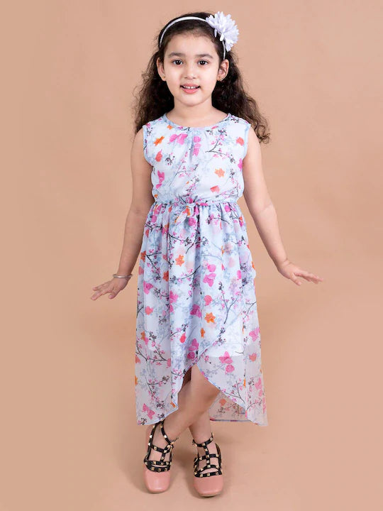 Pspeaches Blue Floral Chiffon Midi Dress (D-BLUE CHIFFON)