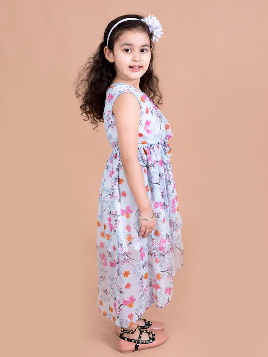 Pspeaches Blue Floral Chiffon Midi Dress (D-BLUE CHIFFON)