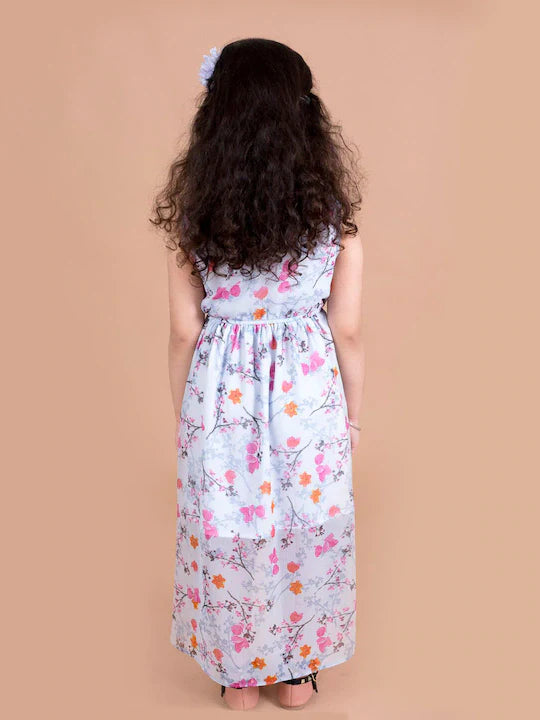 Pspeaches Blue Floral Chiffon Midi Dress (D-BLUE CHIFFON)
