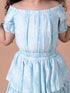 Pspeaches Girls Blue Printed Top With Skirt (SK-SHADED FLOWER)
