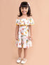 White Floral Off-Shoulder A-Line Off-shoulder no sleeves Casual Wear Dress (d-floral tropical)