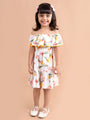 White Floral Off-Shoulder A-Line Off-shoulder no sleeves Casual Wear Dress (d-floral tropical)