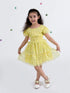 Pspeaches Girls Yellow Floral Net Dress (D-YELLOW SHIMMER)