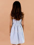 Pspeaches Girls Blue White Striped Schiffli Cotton Fit Flare Dress (D-SCHFLI LACE)