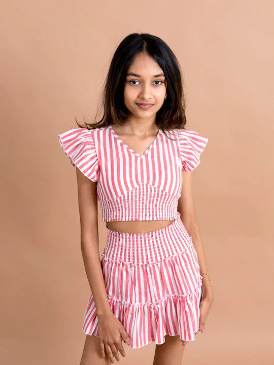 Pspeaches Red Striped Co-Ords Set (SK-RED STRIPE)