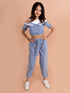 Pspeaches Girls Grey White Striped Cotton Co-Ords (S-STRIPE LACE)