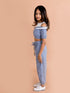 Pspeaches Girls Grey White Striped Cotton Co-Ords (S-STRIPE LACE)